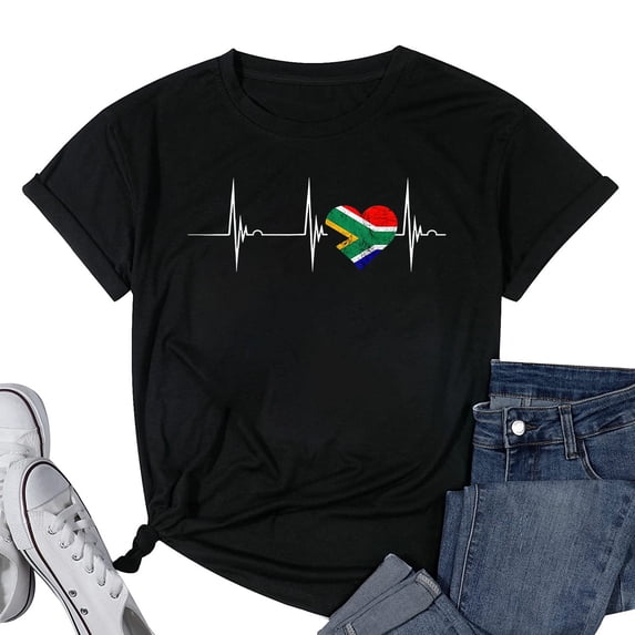Womens South Africa Heart South African Heartbeat EKG Pulse African T-Shirt Black Small