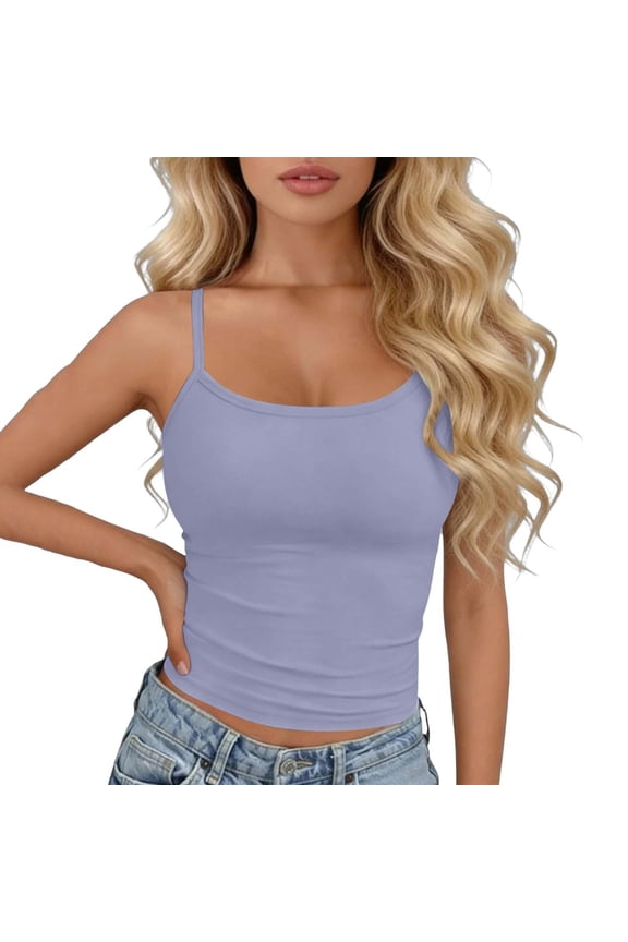 Womens Spaghetti Strap Camisole Slim Fit Basic Tanks Scoop Neck Sleeveless Layering Shirts Solid Color Summer Casual Going Out Tops Vacation Clothes 2026 Streetwear