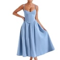 thumbnail image 1 of Womens Spaghetti Strap Dress V Neck Sleeveless Pleated Cocktail Midi Dresses Fashion Sexy Solid Party Evening Dress XS-L, 1 of 6