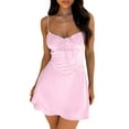 thumbnail image 1 of Womens Spaghetti Strap Mini Dress Summer Sleeveless Slim Fit Party A Line Dresses Pink XS, 1 of 9