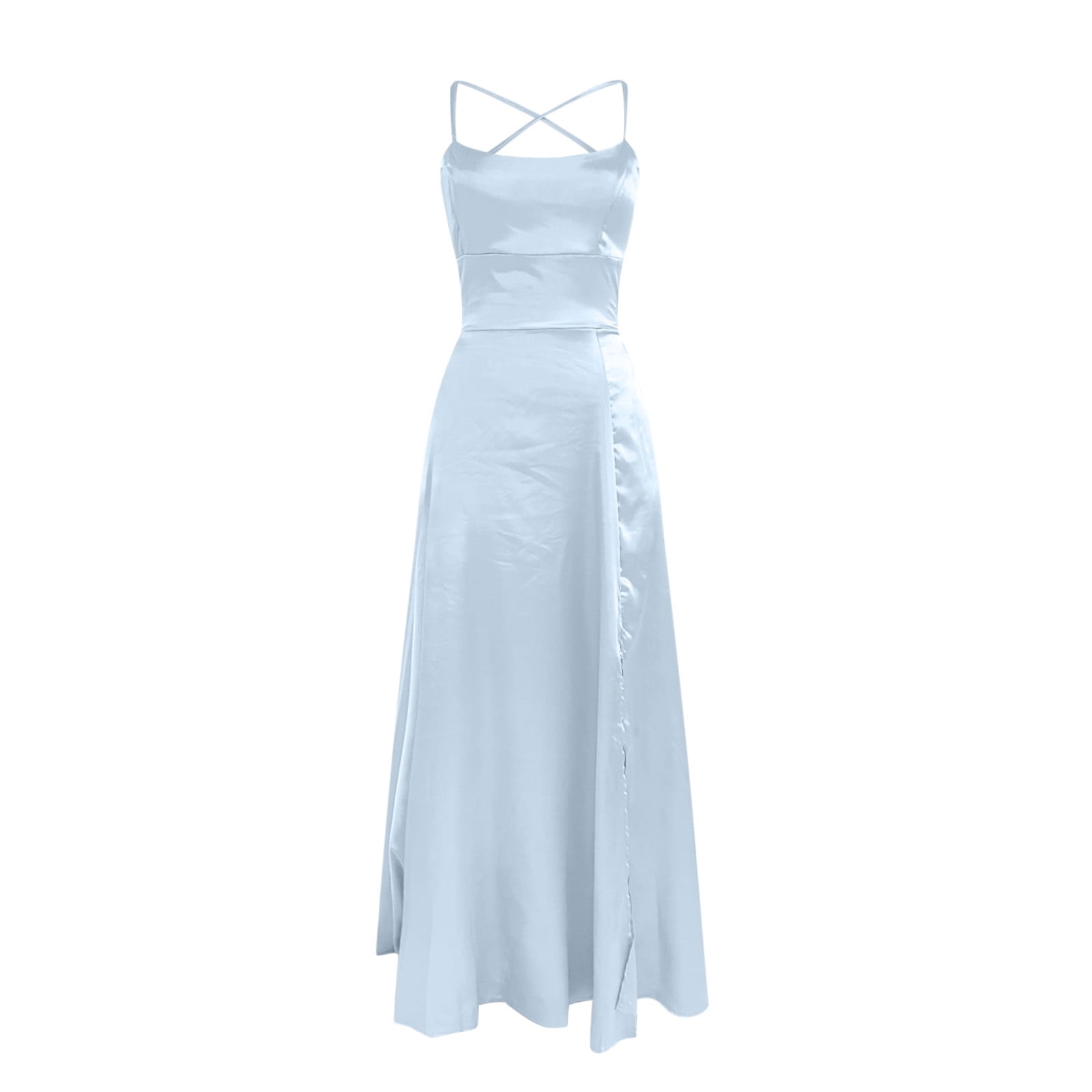 Matte Satin Elegant Cocktail Evening Maxi Dress Halter Spaghetti Straps Dress