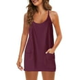 thumbnail image 1 of Womens Spaghetti Strap Sundress Plus Size Athletic Sleeveless Short Dress Summer Casual Tennis Dresses with Pocket Dark Purple, 4XL, 1 of 4