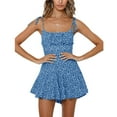 thumbnail image 1 of Womens Spaghetti Strap Tie Ruffle Short Jumpsuits Summer Floral Wide Leg Rompers, 1 of 3