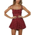 thumbnail image 1 of Womens Spaghetti Strap Tie Ruffle Short Jumpsuits Summer Floral Wide Leg Rompers, 1 of 3