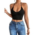 thumbnail image 1 of Womens Spaghetti Strap V-Neck Ribbed Tank Tops for Women 2025 Slim Fitted Soft Camisole Basic Layering Shirts Black S, 1 of 7