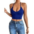 thumbnail image 1 of Womens Spaghetti Strap V-Neck Ribbed Tank Tops for Women 2025 Slim Fitted Soft Camisole Basic Layering Shirts Blue S, 1 of 7