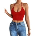 thumbnail image 1 of Womens Spaghetti Strap V-Neck Ribbed Tank Tops for Women 2025 Slim Fitted Soft Camisole Basic Layering Shirts Red XS, 1 of 7