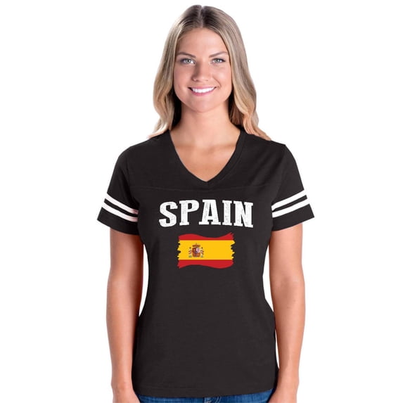 Womens Spain Football V-Neck T-Shirt