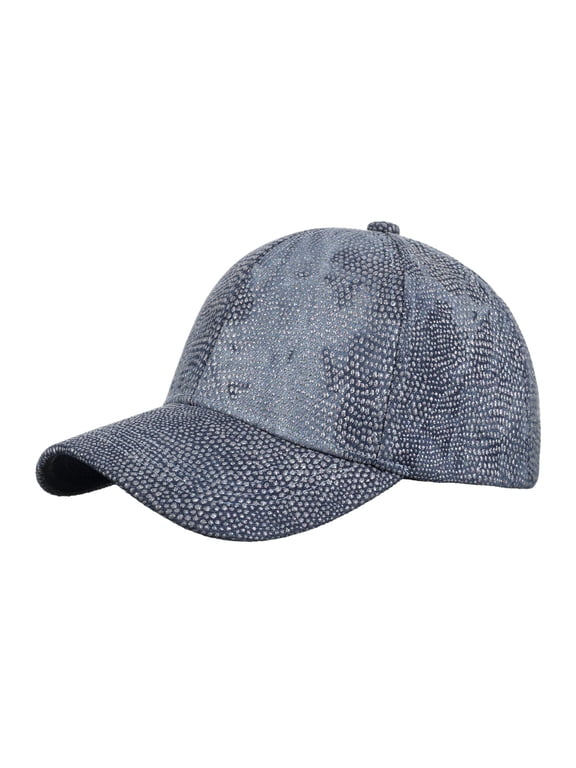 Womens Sparkle Glitter Baseball Cap Blue Rhinestone Embellished Sequined Adjustable Back Strap Hat for Casual Outdoor Party Daily Wear,Size Free Size