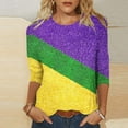 thumbnail image 1 of Womens Sparkle Sequin 3/4 Sleeve Top 2024 Spring Trendy Shirts Glitter Color Block Print Round Neck Tshirts Fashion Tunic Tops Clearance Sales Today Deals, 1 of 3