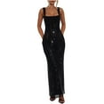 thumbnail image 1 of Womens Sparkling Rhinestones Sequins Accent Long Dress Slimming Sleeveless Square Neck Open Back Bodycon Cocktail Gown, 1 of 8