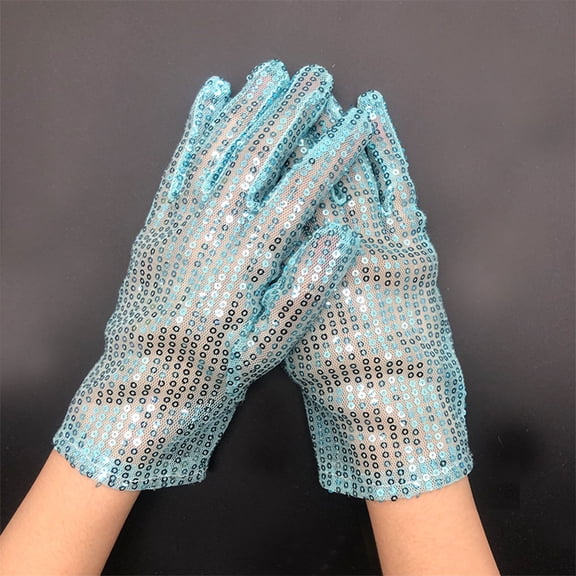 Womens Sparkling Sequin Dance Gloves Glitter Short Gloves Stage Performance Role Play Gloves
