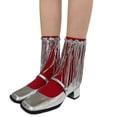 thumbnail image 1 of Womens Sparkling Sequins Tassels Decorative Trim Calf Socks 90s Solid Rib Middle Tube Sock Nightclub Party Stockings, 1 of 9