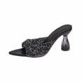 thumbnail image 1 of Womens Sparkly Black Sequin Mule Sandals Open Toe Clear Block Heel Party Evening Dressy,Size 7, 1 of 9