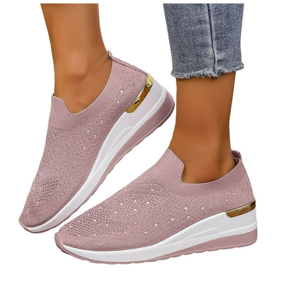 Womens Sparkly Butterfly Rhinestones Platform Wedge Walking Shoes Bling Fall Knit Slip on Socks Casual Tennis Work Loafer Sneakers