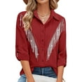 thumbnail image 1 of Womens Sparkly Fringe Button Down Shirt Top Country Concert Nashville Western Cowgirl Outfit Wine Red XXL, 1 of 5