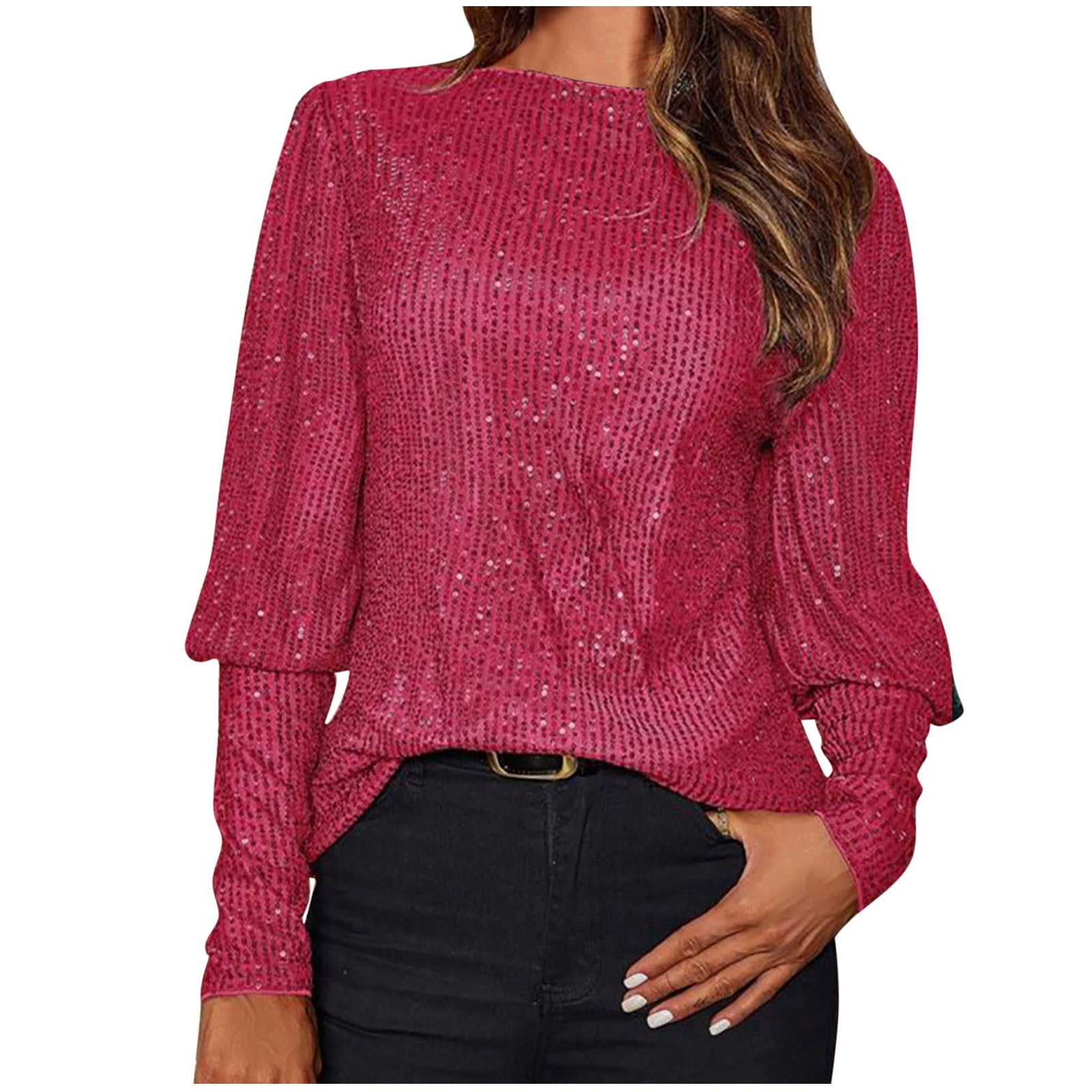 Womens Sparkly Long Sleeve Sequin Top Glitter Blouse for Holiday — free download