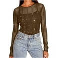 thumbnail image 1 of Womens Sparkly Mesh Sheer Blouses Tops Glitter Star See Through Tops Tee Shirt Long Sleeve Sparkly Shirt Holiday Party Concert Rave Outfits, 1 of 7