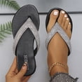 thumbnail image 1 of Womens Sparkly Rhinestone Flat Flip Flops Open Toe Casual Summer Shoes Black 36, 1 of 8