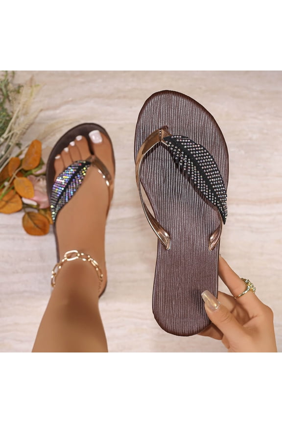Womens Sparkly Rhinestone Sandals Pool Open Toe Sandal Slip on Summer Flat Sandals for Beach Wedding Holiday Shopping Shower
