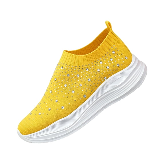Womens Sparkly Rhinestone Slip On Walking Shoes Breathable Knit Upper Non Slip Thick Cushioned Sole Lightweight for Casual Daily Wear Ladies Sneakers 43