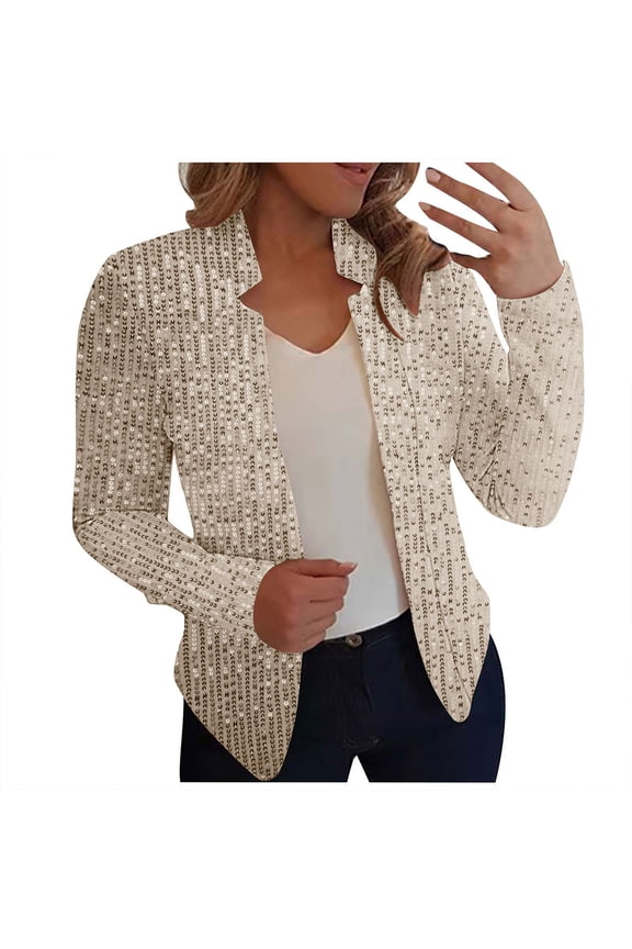 Womens Sparkly Sequin Open Front Blazer Coat Long Sleeve Bomber Jackets Blazer Lightweight Cardigan Party Evening Jackets Clothes