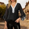 thumbnail image 1 of Womens Sparkly Sequin Tops 3/4 Sleeve Glitter Dressy Blouse V-Neck Disco Shirt (Black XXL), 1 of 3