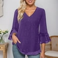 thumbnail image 1 of Womens Sparkly Sequin Tops 3/4 Sleeve V-Neck Glitter Party Dressy Blouse (Purple XL), 1 of 4