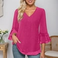 thumbnail image 1 of Womens Sparkly Sequin Tops 3/4 Sleeve V-Neck Glitter Party Dressy Blouse (RD2 S), 1 of 4
