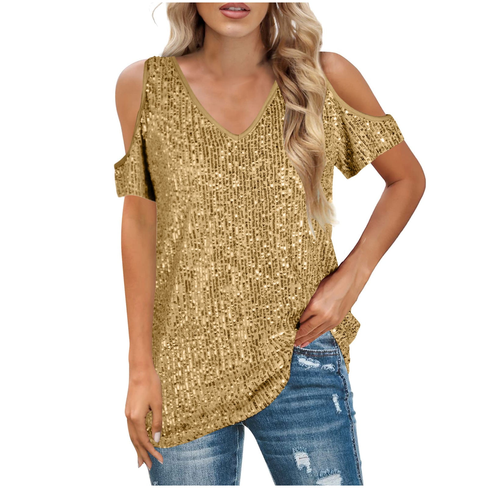 Cold Shoulder Sequin Tops