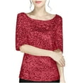 thumbnail image 1 of Womens Sparkly Shirts Plus Size Sequin Tops Crew Neck Short Sleeve Tees Loose Shiny Dress Up Tops Club Party Blouses, 1 of 5