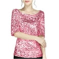 thumbnail image 1 of Womens Sparkly Shirts Plus Size Sequin Tops Crew Neck Short Sleeve Tees Loose Shiny Dress Up Tops Club Party Blouses, 1 of 5