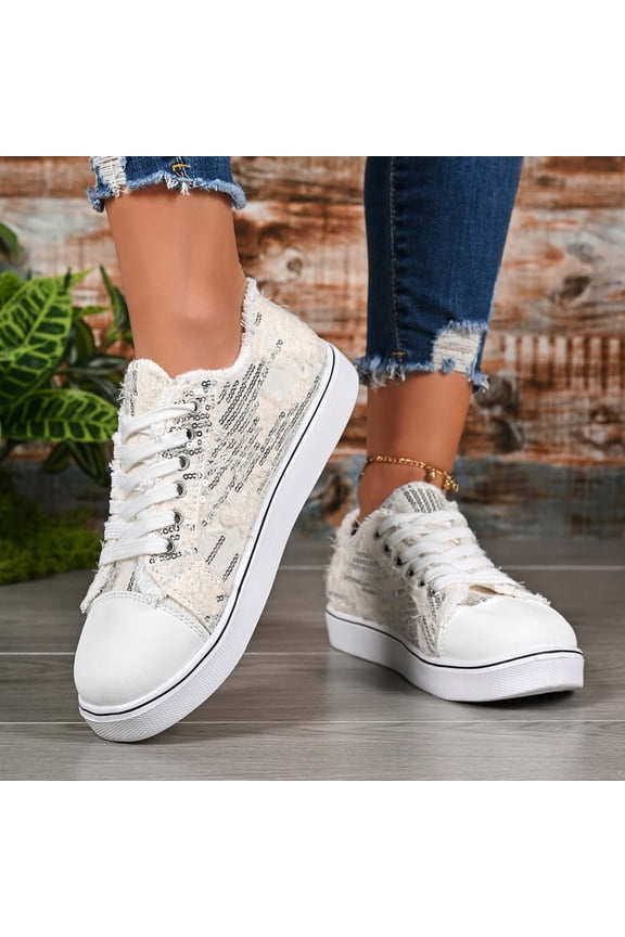 Womens Sparkly Sneakers Glitter Shiny Sequin Tennis Shoes Low Cut Lace Up Y2k Mardi Gras Shoes (White 60)