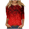 thumbnail image 1 of Womens Sparkly Tops, 3/4 Sleeve Shirts for Women Fall Fashion Loose Fit Shiny Sequins Printed Crewneck T-Shirts, 1 of 4