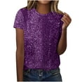 thumbnail image 1 of Womens Sparkly Tops, Short Sleeve Shirts for Women Summer Fashion Shiny Sequins Solid Color Crewneck T-Shirts, 1 of 5