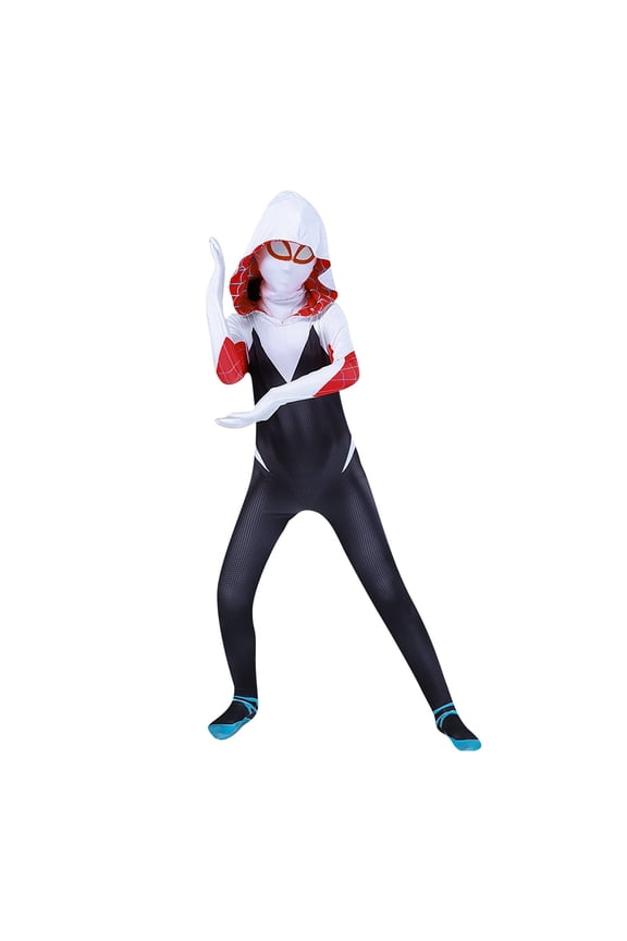Womens Spider Cosplay Suit - Full Body Lycra with 3D Hood and Red Web Pattern, Superhero Suit for Comic Con and Halloween