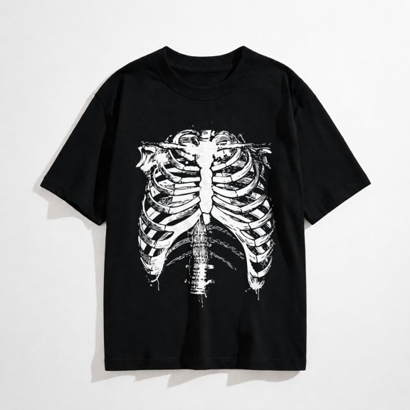 Womens Splattered Rib Cage T-Shirts Cool Skeleton Halloween Tee for Ladies