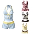 thumbnail image 1 of Womens Split Tankini Swimsuit Set Halter Neck Adjustable Tie Top Boyshort Swim Trunks Multi Print Beach Pool Outfit S-XL, 1 of 5