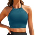 thumbnail image 1 of Womens Sport Bra Bikini Tops Racerback Swimsuit High Neck Bathing Suit Crop Swim Tops Only No Bottom Blue L, 1 of 8