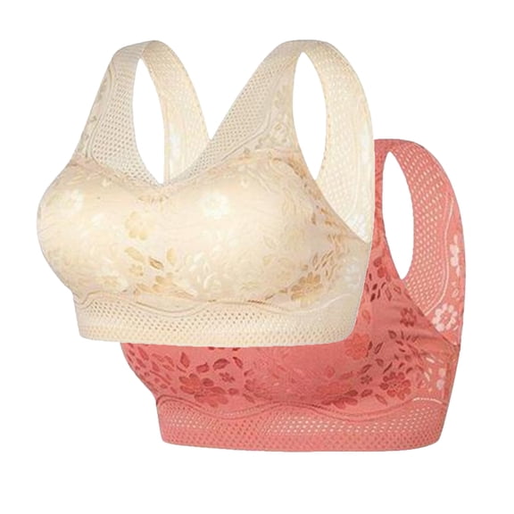Womens Sport Bras 2 Packs Wireless Push Up Tshirt Bra for Women Lace Lightly Lined Breathable Yoga Bralettes