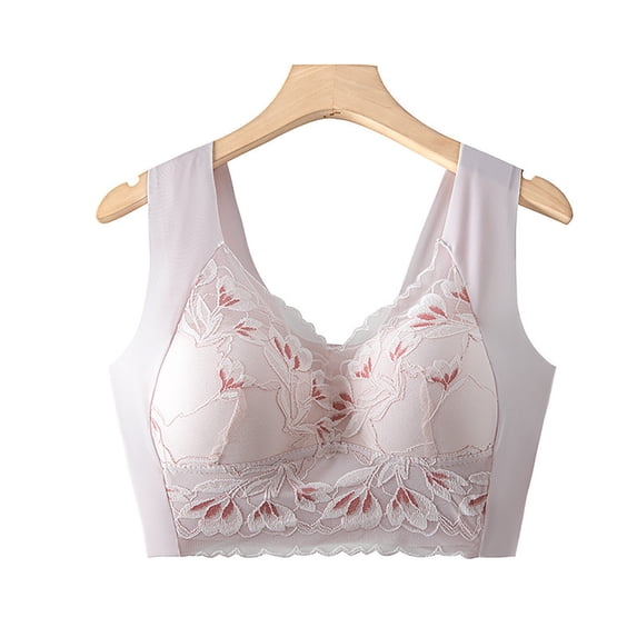 Womens Sport Bras Lace Splice Wireless Bralettes for Women Push Up Full Coverage Pullover Breathable Pajama Bra