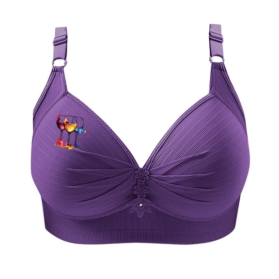 Womens Sport Bras Plus Size Fashion Print Adjustable Strap Full Coverage Supportive Push Up Bralettes Underwear Style001 Purple Medium