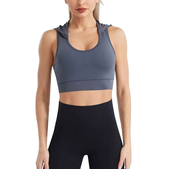 Womens Sport Bras Yoga Running Seamless Hooded Bras for Women Padded No Underwire Racerback Breathable Tshirt Bra