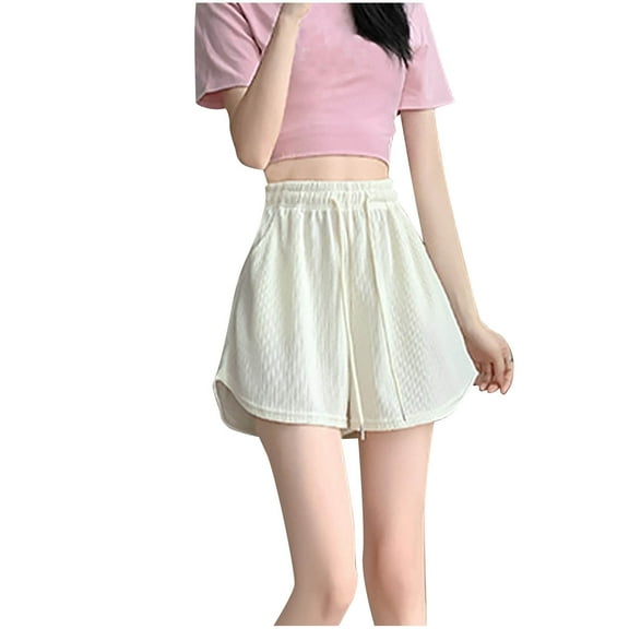 Womens Sport Shorts Summer Casual Pleated Jersey Short Drawstring Elastic Waist Short Pants Trendy Beach Holiday Wear