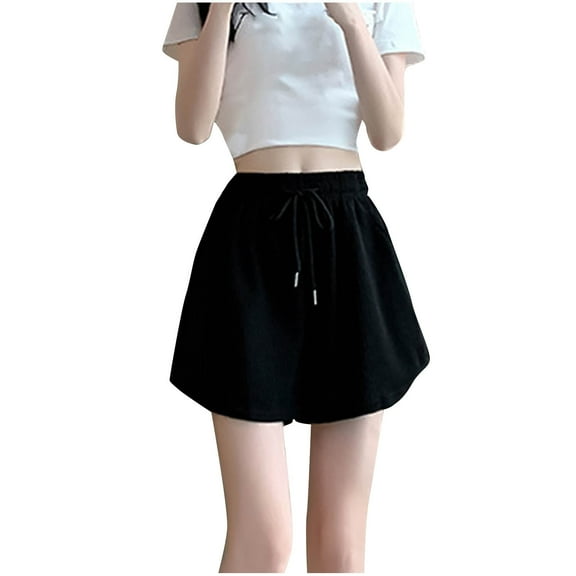 Womens Sport Shorts Summer Casual Pleated Jersey Short Drawstring Elastic Waist Short Pants Trendy Beach Holiday Wear
