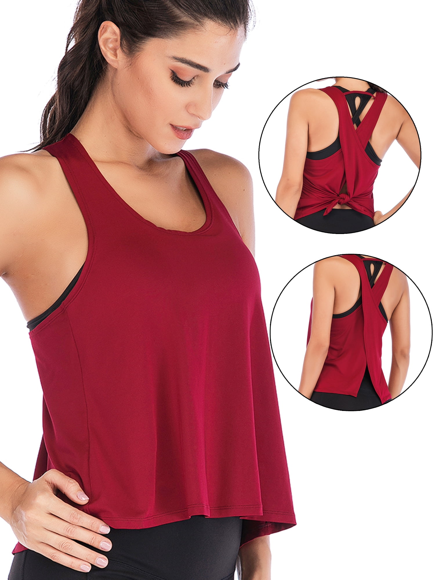 Womens Sport Vests Fitness Running T Loose Singlet Tops Tank Solid Yoga ...