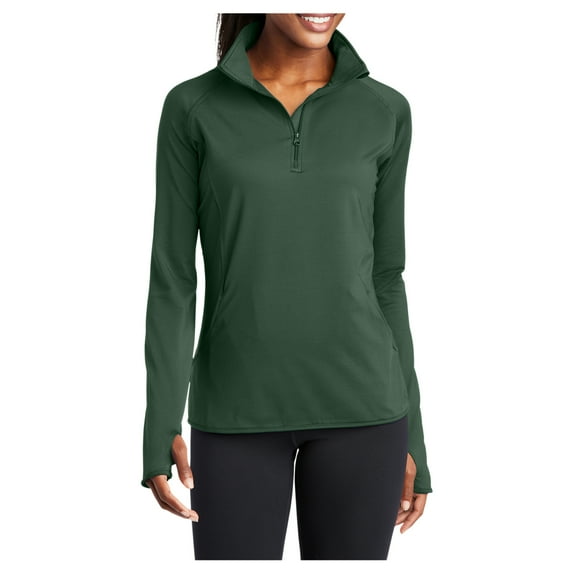 Womens Sport Wick Stretch 1/2 Zip Polyester/Spandex Pullover Forest Green 3XL