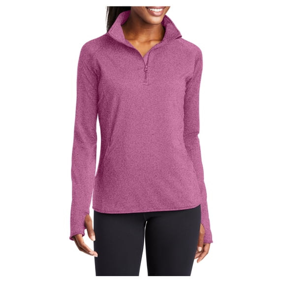 Womens Sport Wick Stretch 1/2 Zip Polyester/Spandex Pullover Pink Rush Heather XXL