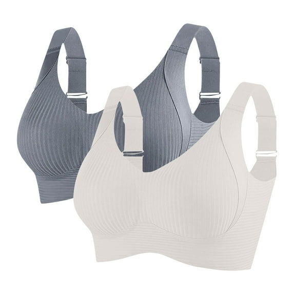 Womens Sports Bra 2-Pack Wireless Light Support, Soft Ribbed Bralette for Yoga Lounge Everyday Comfort,Size L