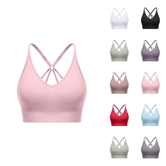 Womens Sports Bra Backless Racerback Adjustable Strappy Seamless Wireless Workout Bra Yoga Running Gym Comfortable Support Athletic Top